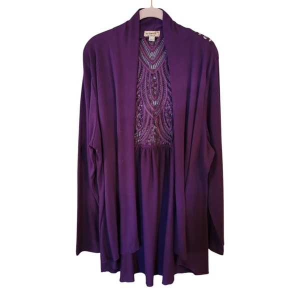 New One World Purple Knitted Open Front Rain Fall Style Cardigan Size 3X - Picture 1 of 5